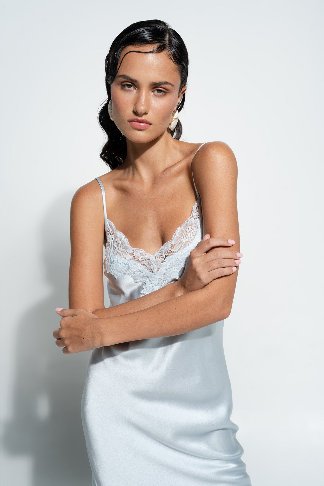Silk Lace Slip - Sky Blue