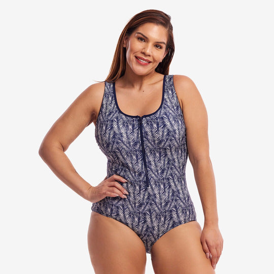 Zip Front One Piece Print - Pressure Palm