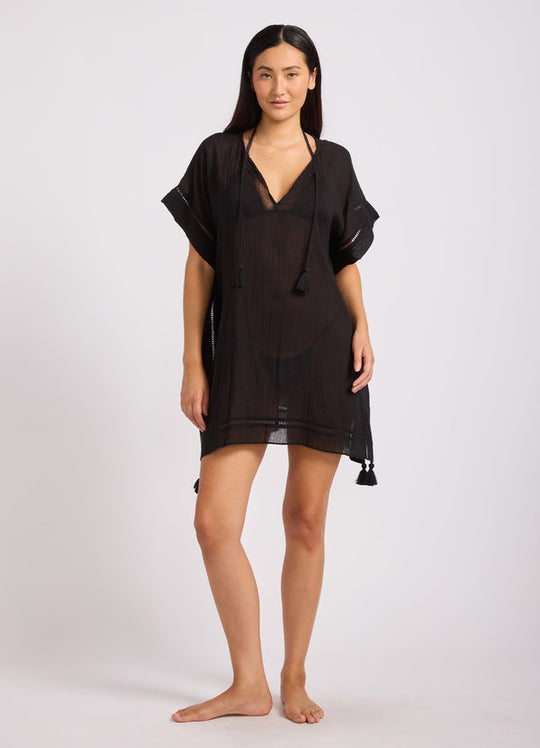 Crinkle Gauze Kaftan - Black