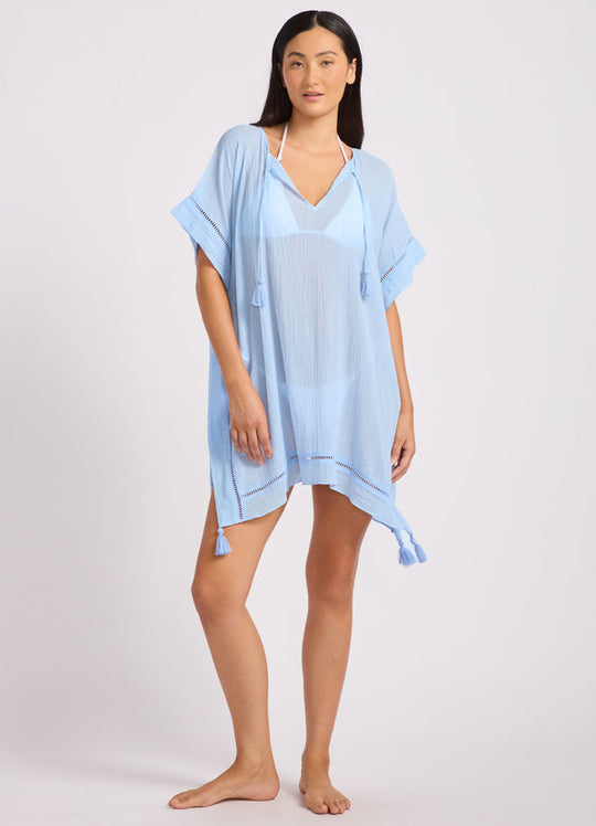Crinkle Gauze Kaftan - Cornflower