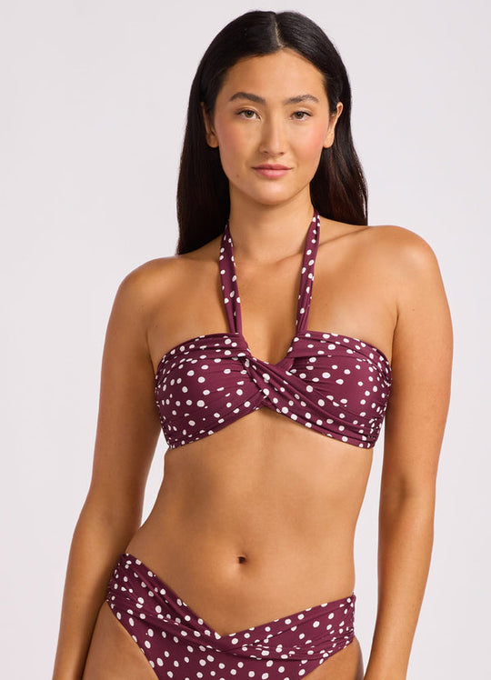 Dolce Dot Halter Bandeau - Dark Burgundy
