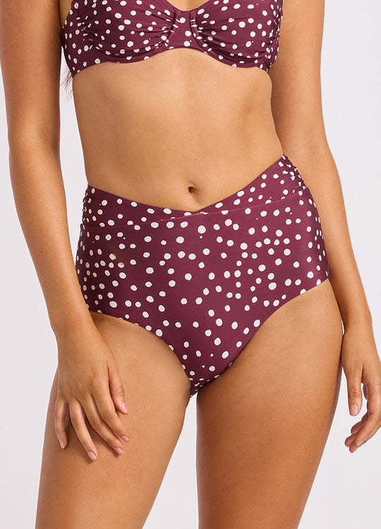 Dolce Dot Ruched Band High Waist Pant - Dark Burgundy