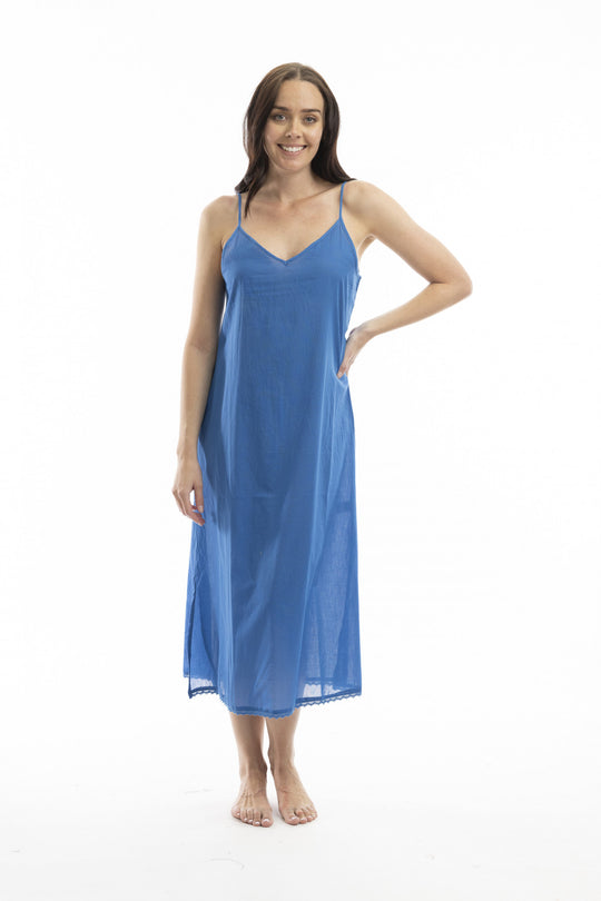 Cotton Maxi Length Slip - Electric Blue