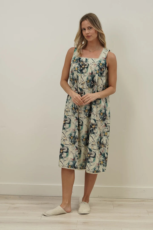 Coastal Botanical Night Dress - Blue