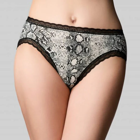 Classic Cotton Hi Cut  Brief - Ivory Snake
