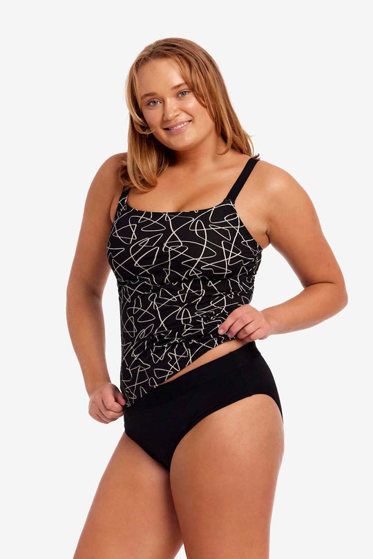 Scoop Neck Tankini Digital Print - Texta Mess