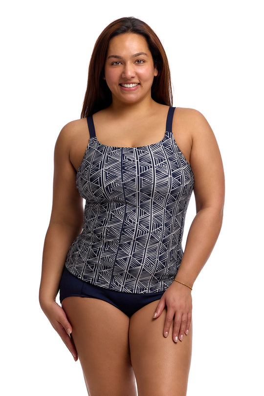 Printed Scoop Neck Tankini - Stickler