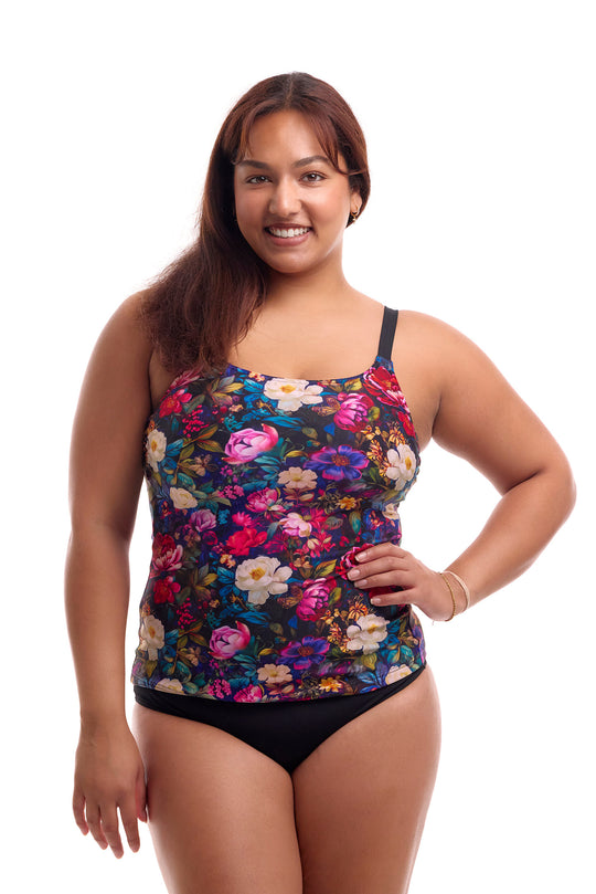 Printed Scoop Neck Tankini - Bed Of Roses