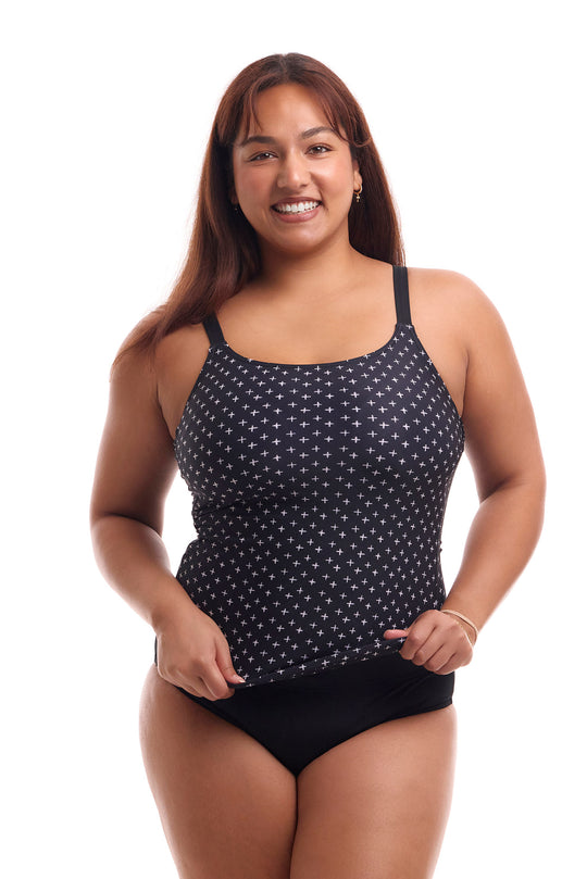 Printed Scoop Neck Tankini - Be Positive