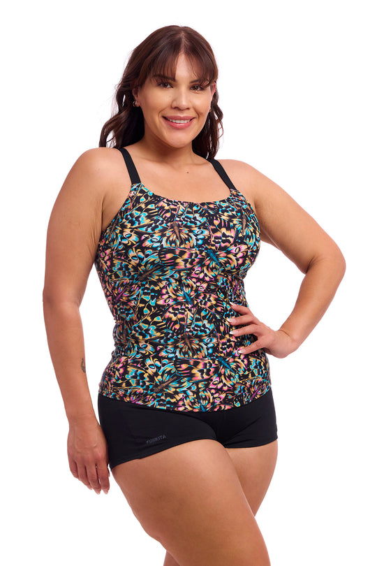 Printed Scoop Neck Tankini - Copper Cluster