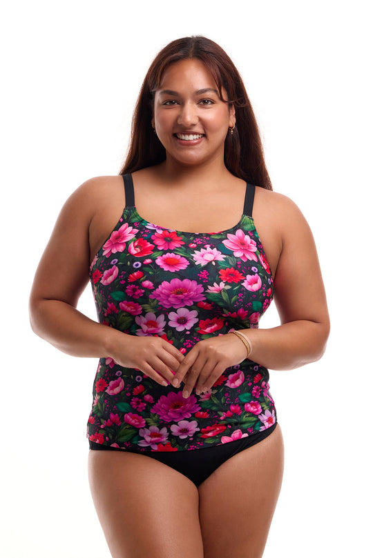 Printed Scoop Neck Tankini - Garden Glow
