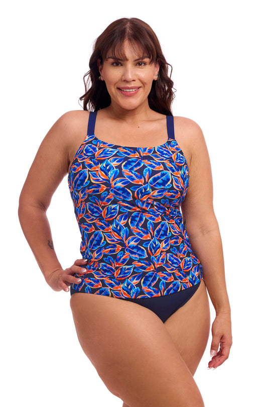 Printed Scoop Neck Tankini - Leaf Blower
