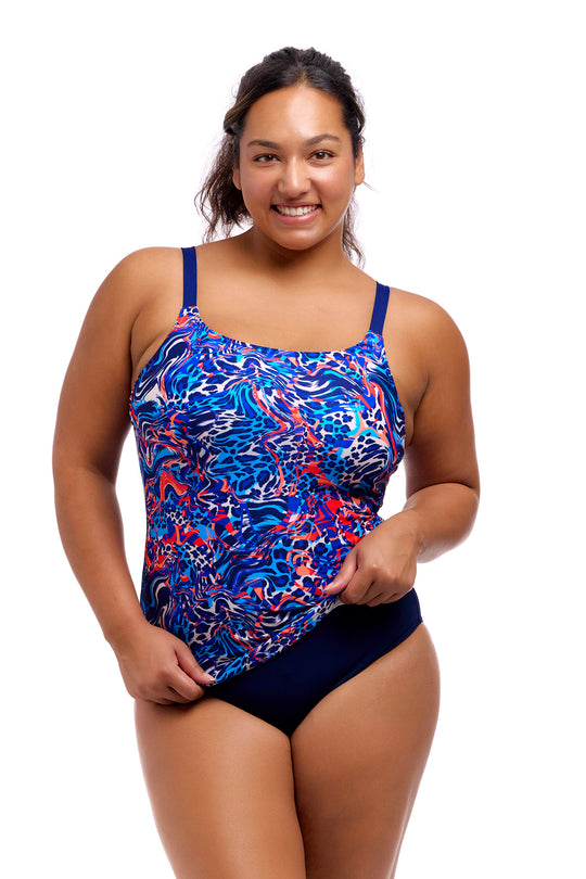 Printed Scoop Neck Tankini - Mad Cat