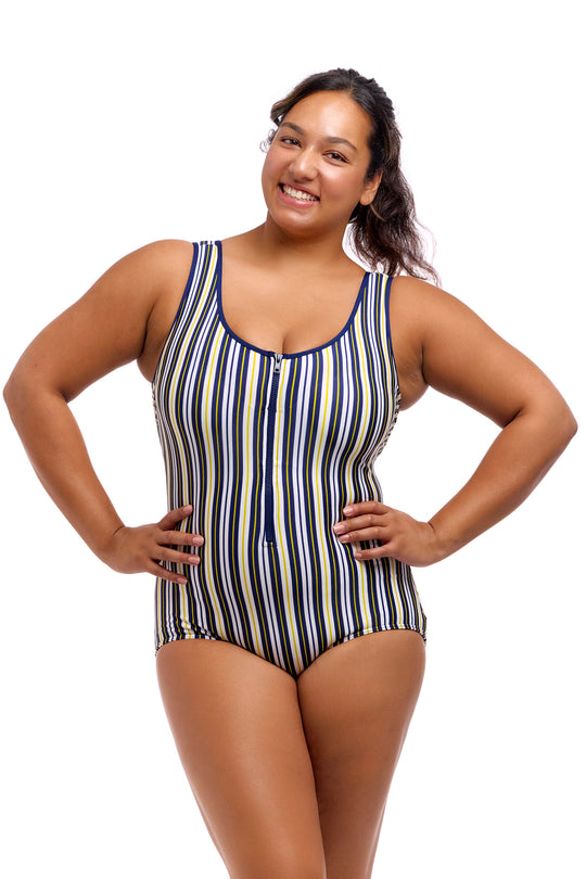 Zip Front One Piece Print - Admiralty Stripe