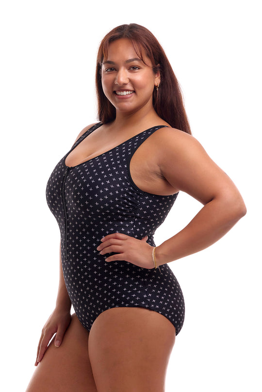 Zip Front One Piece Print - Be Positive
