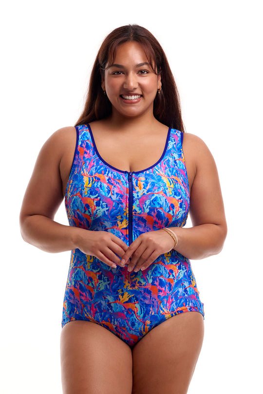 Zip Front One Piece Print - Dragons Den
