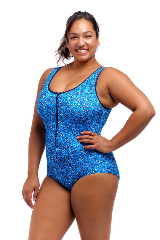 Zip Front One Piece Print - Pebble Beach