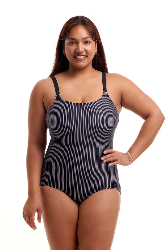 Scoop Neck One Piece Print - Pin Stripe