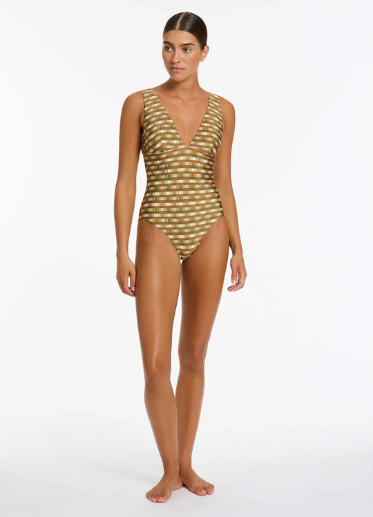 Sorella Geo Plunge One Piece - Moss
