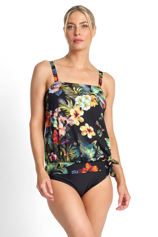 Hibiscus Bandeau Blouson Singlet - Black