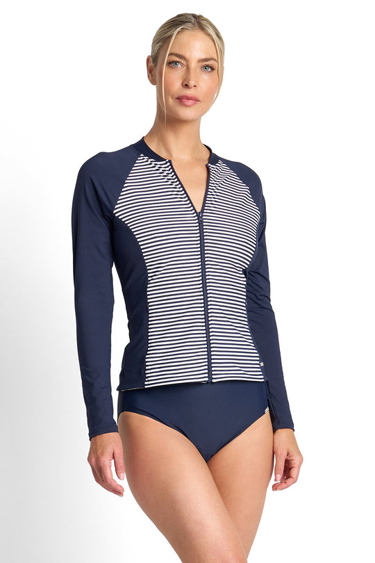 Anchor Stripe Active Rash Vest - Navy