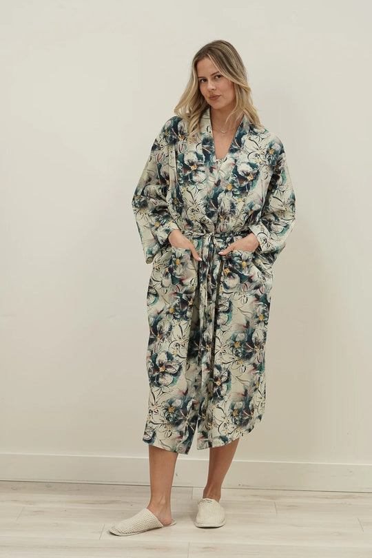 Coastal Botanical Kimono - Blue