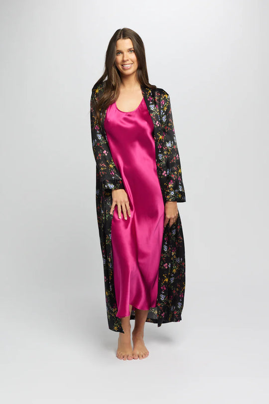 Long Silk Robe - Midnight Garden