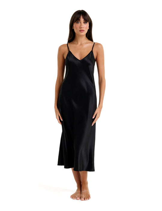 3/4 Length Silk  Chemise - Black