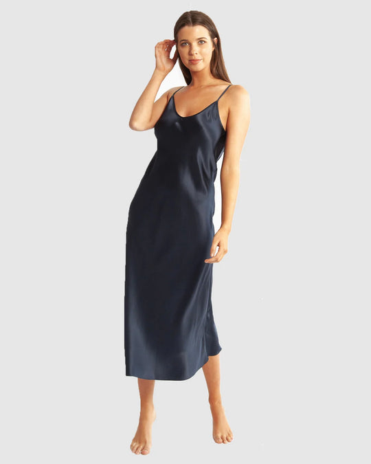 3/4 Length Silk  Chemise - Navy