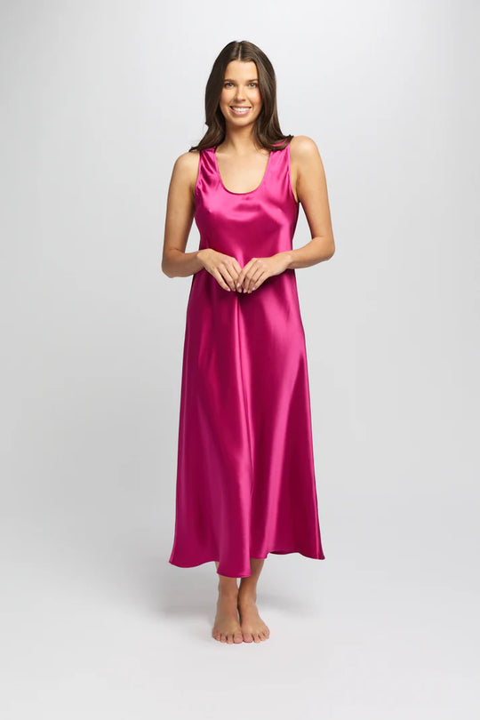 Mono Silk Long Nightie - Cerise
