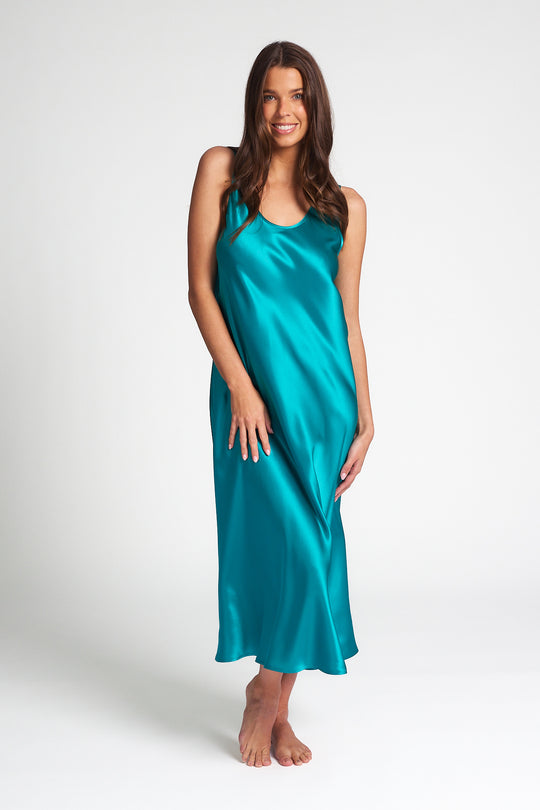 Mono Silk Long Nightie - Peacock