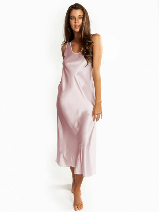 Mono Silk Long Nightie - Blush