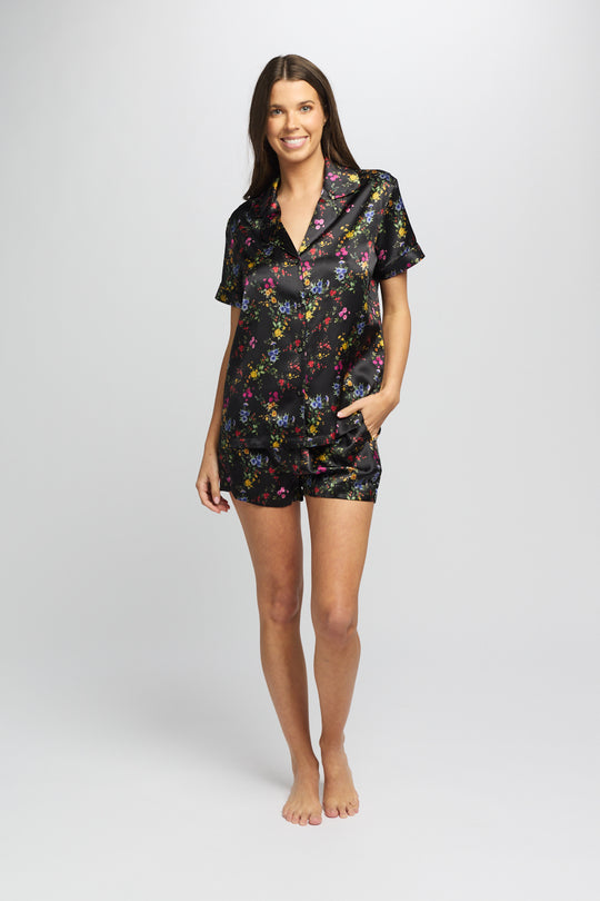 Silk Piped Pj Set - Midnight Garden