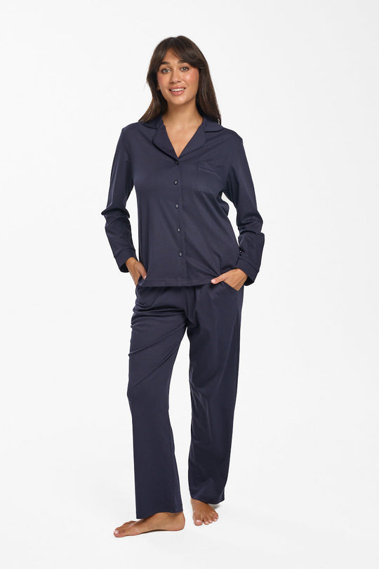 Supima Cotton Piped Pj  - Navy