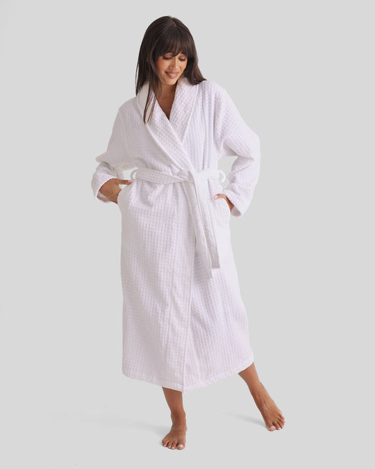 Cotton Jacquard Robe - White