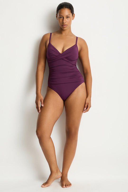Essentials Edit Cross Front Scoop Back One Pce - Claret