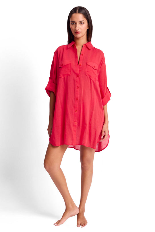 Resort Button Through Shirt - Raspberry