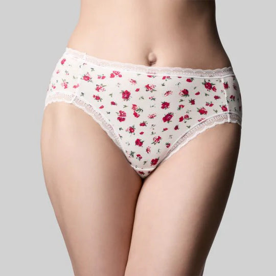 Classic Cotton Hi Cut  Brief - Rosebud White