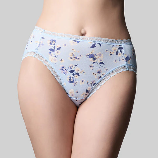 Classic Cotton Hi Cut  Brief - Sky Blue Pansy