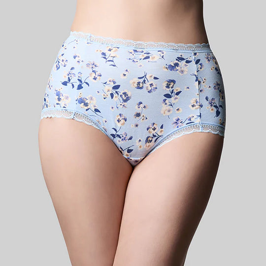 Classic Cotton Full Brief - Sky Blue Pansy