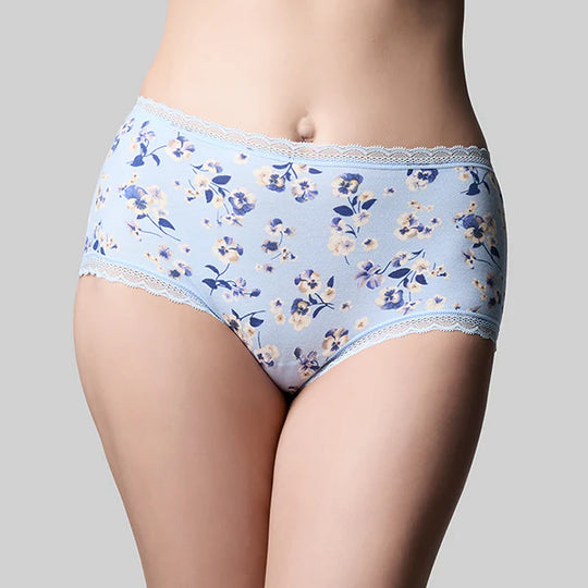Classic Cotton Boyshort - Sky Blue Pansy