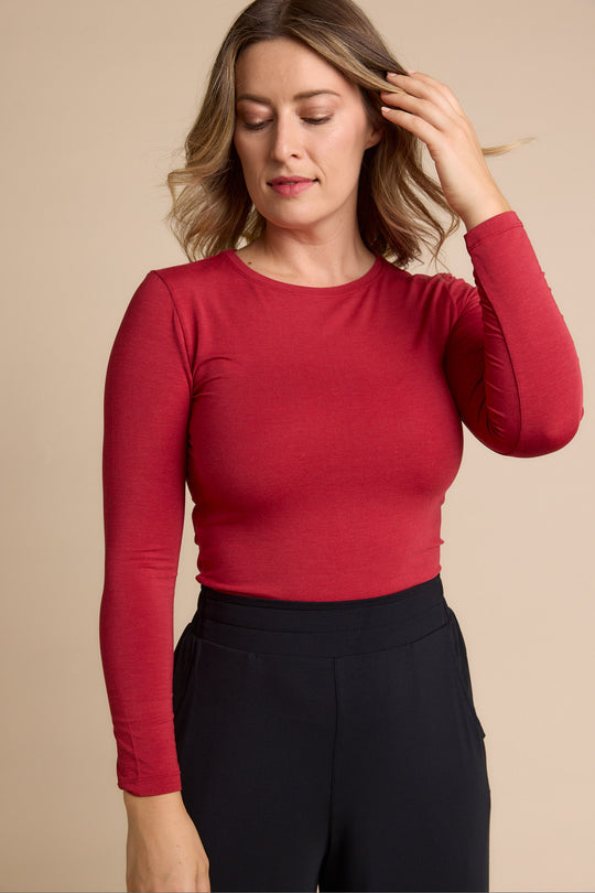 High Neck Long Sleeve - Red Berry Marle