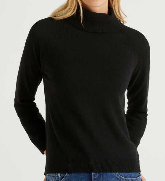 Pure Merino Wool 240Gsm Polo Neck L/S - Black