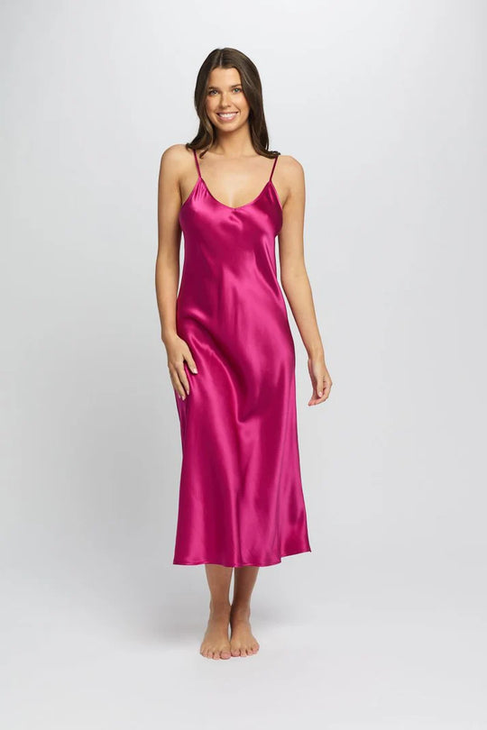 3/4 Length Silk Chemise - Cerise