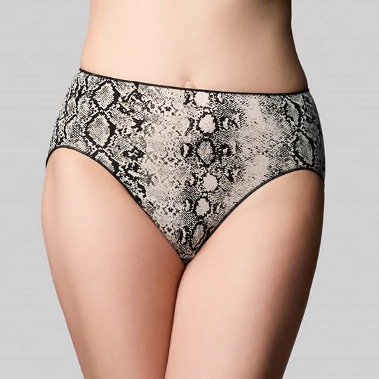 The Knicker Classic Hi Cut Brief - Ivory Snake