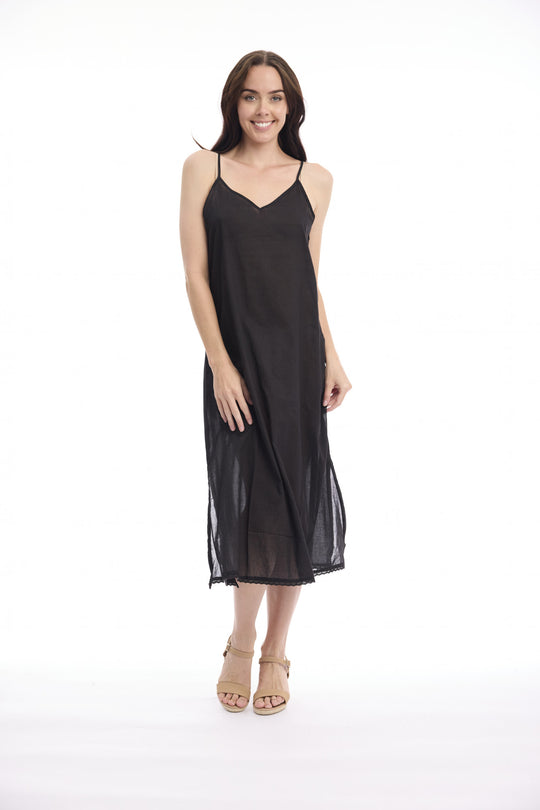 Cotton Maxi Length Slip - Black