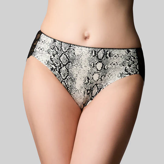 The Knicker Precision And Lace Hi Cut Brief - Ivory Snake