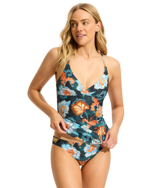 Spring Festival Wrap Front Tankini True Navy
