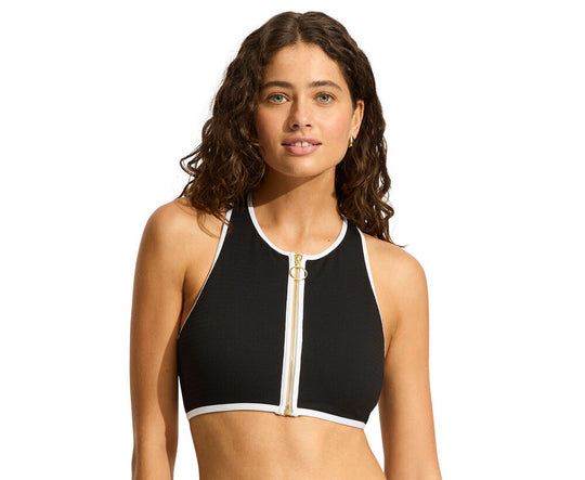 Beach Bound Zip Front Tank Top - Black
