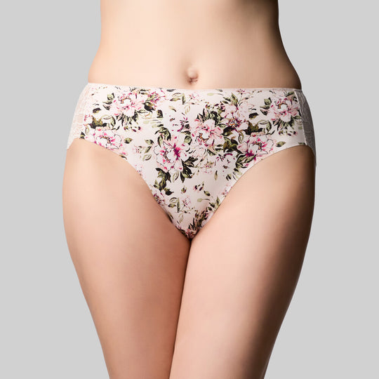 The Knicker Precision And Lace Hi Cut Brief - Heirloom Rose Garden